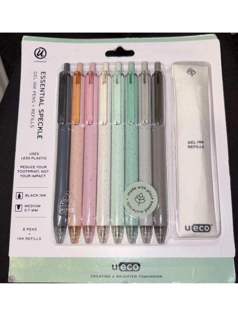 U Brand U-Eco 8 Ct Gel Ink Pens w Refills Essential Speckle 0.7 MM Black Ink